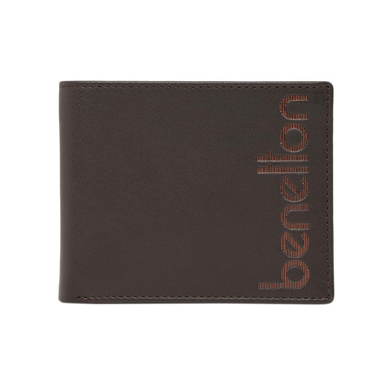United Colors of Benetton Men’s Minimalist Leather Slimfold Wallet Bindura – Brown | Thin Bifold with 8 Card Slots & 2 Compartments | Stylish Purse of Gents
