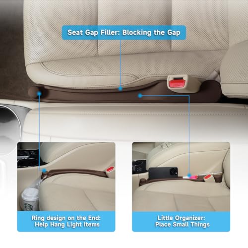 Image of Givifive Car Seat Gap Filler Set of 2, 3IN1 Seat Side Gap Filler Plug with Storage Slot & Hook Function, Soft Foam Universal Fit Car SUV Truck Fill Gap Between Seats Console Organizer(Dark Brown)
