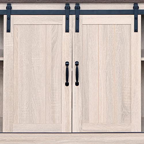 Rainbow Sophia Tv Stand With Storage Cabinet, Sliding Barn Doors And Adjustable Shelves, Modern 30" H, White Oak/Dark Walnut #TOP4