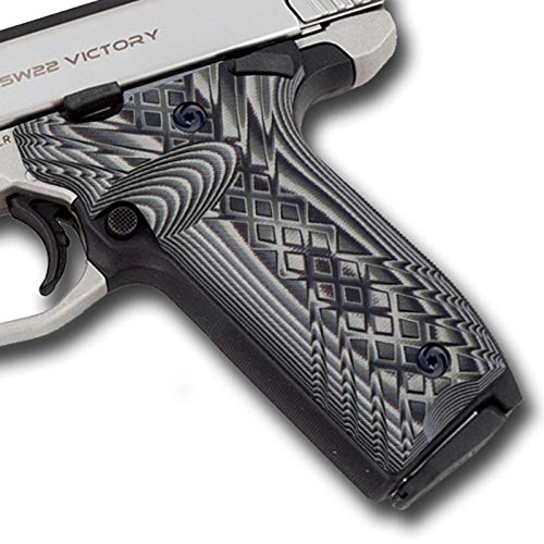 Guuun G10 Grips for S&W Victory 22 SW22 Grips, OPS Crosshatch Texture - Green/Black