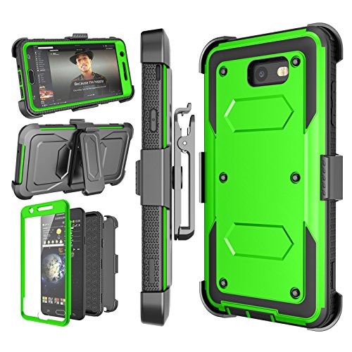 Njjex Galaxy J7 Case - Heavy Duty Screen Protector, Rugged Holster & Kickstand - Green