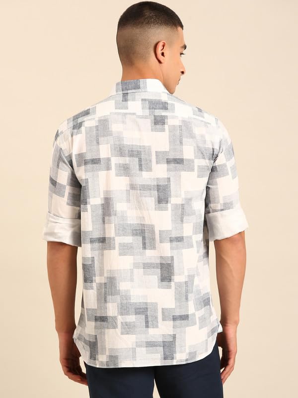 Image of Cavallo by Linen Club Men's Blended Linen Red Printed Contemporary Fit Full Sleeve Casual Shirt