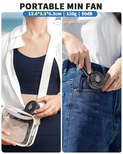 Image of TEKCOOL Portable Mini Fan - Rechargeable Hand Fan with 3 Adjustable Speeds, 2000mAh Battery, Lightweight Design, Low Noise, and Easy Portability for Indoor and Outdoor Use (Black)