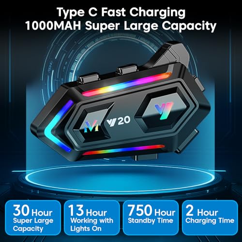 Image of Sounce Helmet Bluetooth Device with External Mic Wireless Bluetooth 5.3 for All Bike Helmets, Dual Phone Connectivity, AI Noise Cancellation, Music & GPS Control, IPX6 Waterproof with RGB Lights