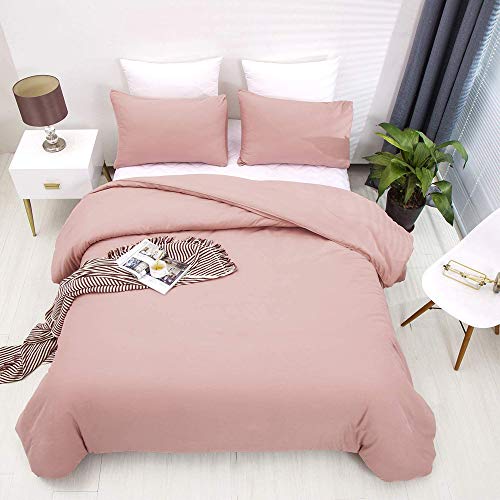 Image of KAREVER Pink Comforter King Size Pure Blush Pink Bedding Set Women Rose Pink Durable Comforter Set 3 Pieces 1 Comforter with 2 Pillowcases
