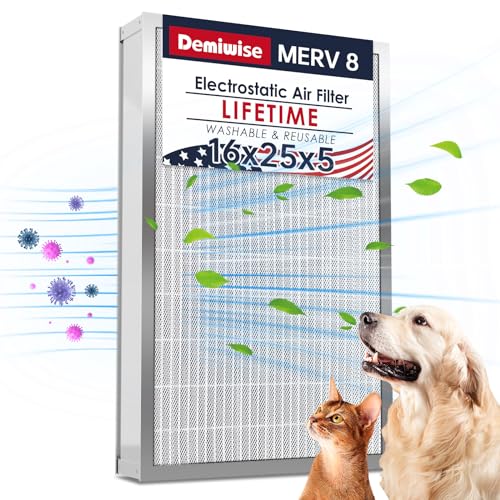 Image of 16x25x5 Reusable Electrostatic Air Filter, MERV 8 Lifetime Aluminum AC /HVAC Furnace Filter, Honeywell FC100A1029, Lennox X6670, Carrier, Bryant Increases Airflow(Actual Size:15.75 inchx 24.5 inchx4.75 inch)