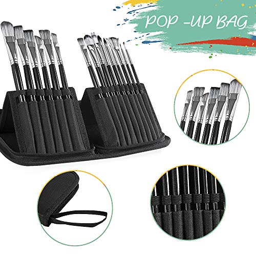 Image of Nylon Artist Paint Brush Set,15 Different Sizes Synthetic Paint Brushes Suitable for Acrylic, Watercolor, Oil and Gouache Painting, Perfect Paint Brush Set for Kids and Adult