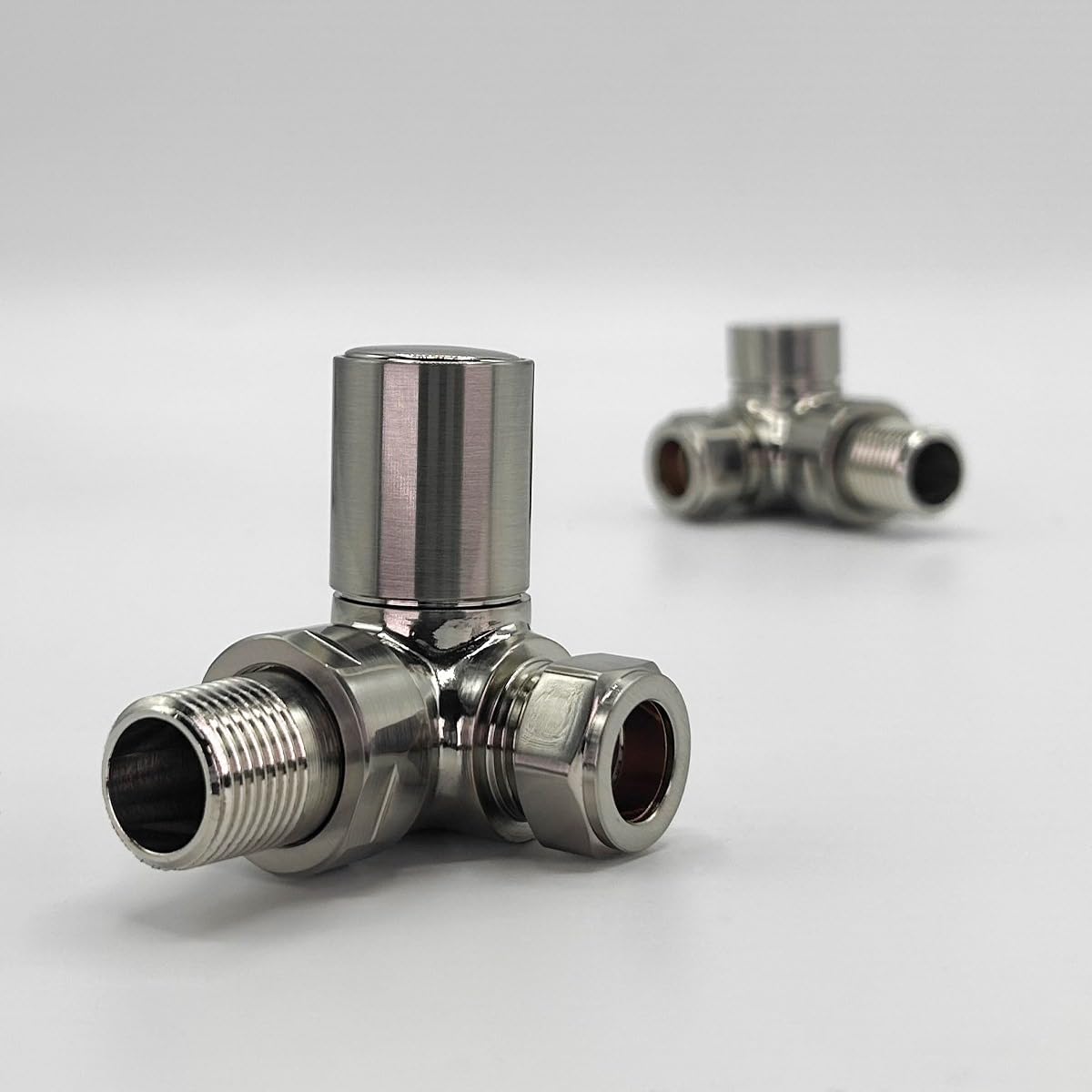 Lux Heat Corner Brushed Nickel Manual Round Radiator Valve Set