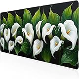 Lilie Mauspad 800 x 300 x 3 mm, Gaming Mauspad Weiß Desk Mat with Stitched Edges Wassxerdicht Non-Slip Rubber Base Desk Mat für Büro Gaming Verbessert Präzision und Geschwindigkeit, Geschenke E-X