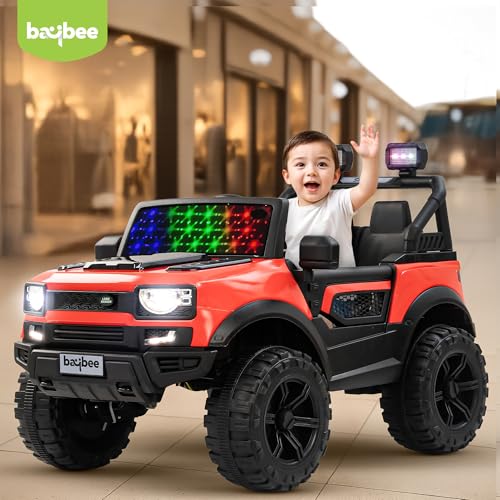 Image of Baybee Rover 4x4 Battery Operated Jeep for Kids, Ride on Toy Kid Car with RGB Windshield Light & Music | Baby Big Battery Cars | Electric Jeep Car for Kids to Drive 2 to 6 Years (Red)