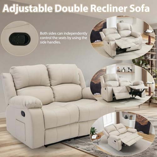 Sillón reclinable doble beige manual miniatura 7