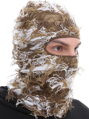 Image of ROXUN Distressed Ski Mask Balaclava, Yeat Shiesty Fluffy Knitted Full Face | Highly stretchy construction