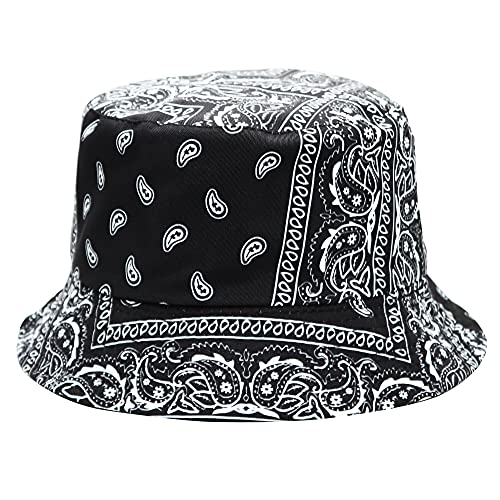 Umeepar Unisex Reversible Packable Bucket Hat Sun Hat for Men Women (Bohemian Paisley Black)