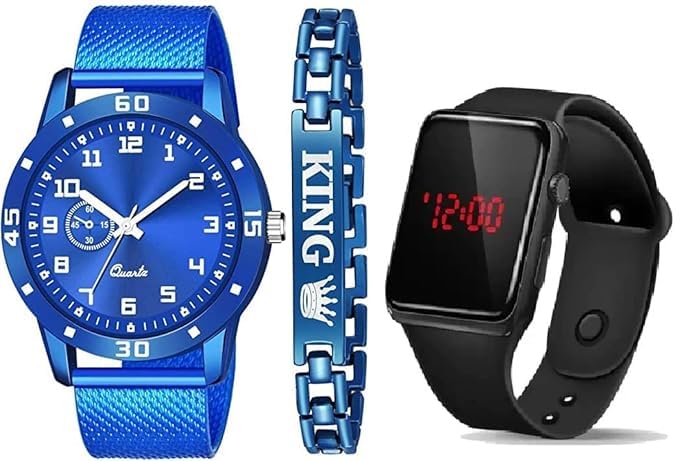 KE GALLERY Multicolor Dial Sport PU Belt Watch & King Brecelet Pack of 3 Analog & Dgital Watch - for Boys & Girls (Analog & Digital & Brecelet 02) (B0D671F5HQ) Amazon Price History, Amazon Price Tracker