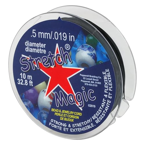 Image of Stretch Magic Elastic Beading Cord - Black Color, 0.5mm in Diameter, 10-Meter (32 ft) - Easy to Knot, Strong & Stretchy String for Making Beaded Jewelry