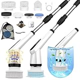 Electric Spin Scrubber, Dreazu IPX7 Shower Scrubber with 7 Replaceable Brush Heads & Retractable Handle, 2-Speed Adjustable Shower Cleaner for Bathroom, Bathtub, Kitchen, Tile Floors