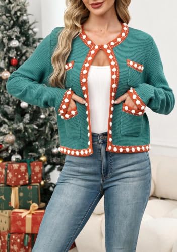 Image of Cropped Cardigan for Women Open Front Jackie O Sweater Jacket Button Down Fall Chunky Knit Coats