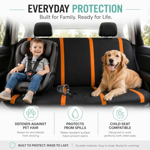 Image of FH Group Car Seat Covers Rear Set Cloth - Car Seat Covers with Removable Headrest,Universal Fit,Automotive SeatCovers,Washable Car SeatCover for SUV,Sedan,Van Orange