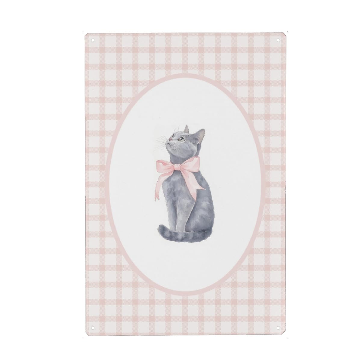 artboxONE Metall-Poster 40x60 cm Für Kinder Katze mit rosa Bande von Künstler Winthas