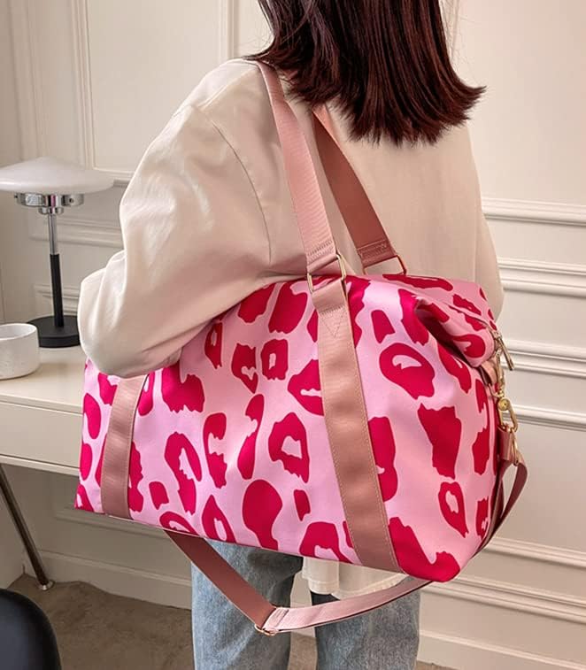 Weekender Duffel Sport Gym Bag Overnight Travel duffle Bags with Wet Pocket-Cow Print Pink - Image 7