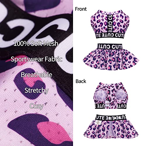 Image of CuteBone Two Piece Dog Sports Dress Athleisure Leopard Print Puppy Pink Skirt Lightweight Small Dogs Girl Clothes Cat Apparel SPS01M