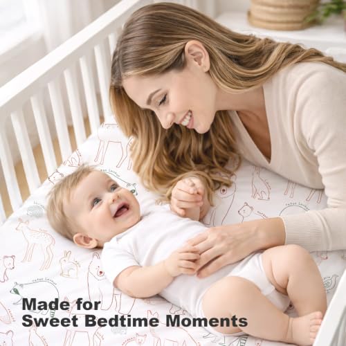 Image of Bimocosy Crib Sheets 4 Pack, Baby Crib Sheets Fitted for Boys and Girls Breathable & Snug Fit, Soft Toddler Bed Sheets for Standard Crib Mattress Nursery Daycare Essentials, Animal Fun