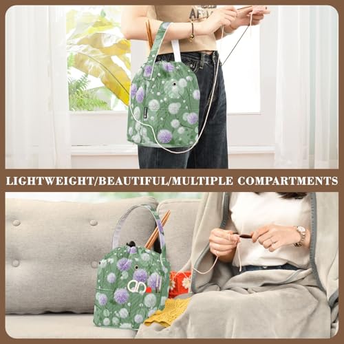 Image of Tatenale Crochet Bag Yarn Bag Knitting Project Bag with Pockets and Handle Portable Yarn Storage Organizer Tangle Free 8.3x11 InchDark Green Flowers Blooms23