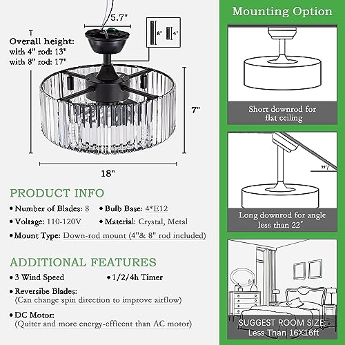Fandelier-Ceiling-Fan-with-Light-and-Remote-18-Modern-Caged-Ceiling-Fan-with-Light-Black-Flush-Mount-Ceiling-Fan-Reversible-Height-Adjustable-Chandelier-Ceiling-Fan-for-Bedroom