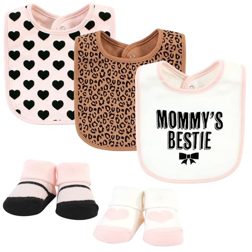 Image of Hudson Baby Unisex Baby Cotton Bib and Sock Set, Bestie Leopard, One Size