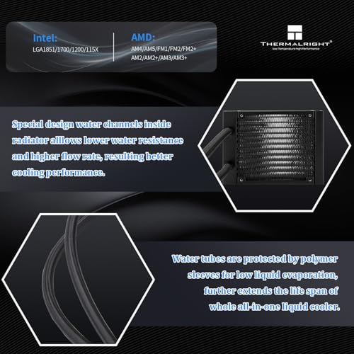 Image of Thermalright Frozen Notte 120 ARGB Black CPU Water Cooler, 120mm Aio Cooler, Infinite Mirror ARGB Water Pump,2000RPM,for AM4 /AM5,Intel LGA 1700 /1851 /1150 /1151 /1200