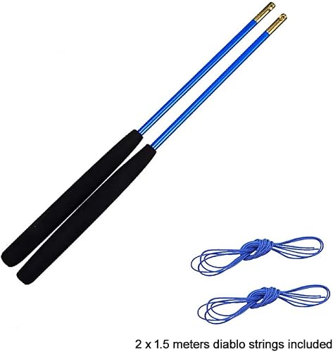 Miniatura 2 de Palos de diablo de fibra de vidriopalillos chinos Yoyo Diábolo con juego de cuerdas Pro Slide (azul, 16 pulgadas)