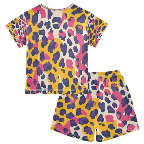 senya Short Sleeve Pajamas Sets Summer Cotton Sleepwear Pink Yellow Purple Leopard Print2