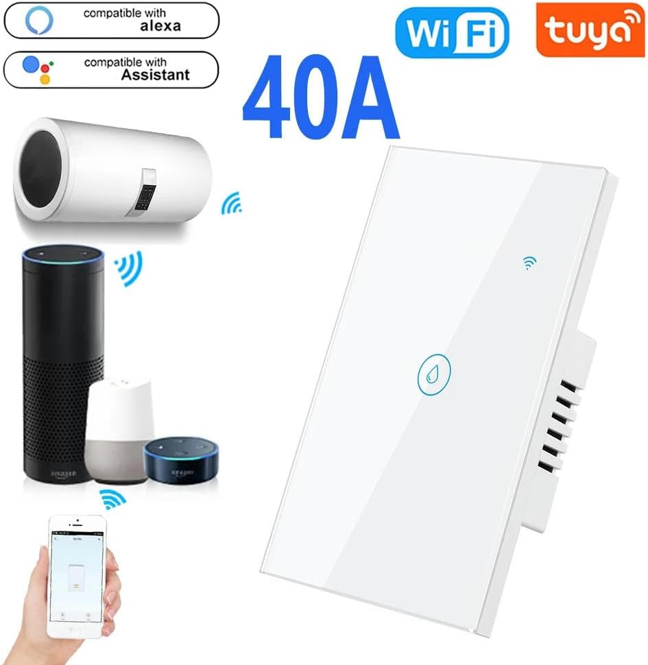WiFi Boiler Smart Switch 40A 8000W High Power Water Heater Switches Tuya EU/US Standard Glass Touch Voice Control-703EU-BLACK-40A