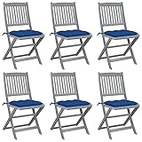 Juroupi Sillas de jardín Plegables 6 uds Cojines Silla Plegable Camping sillas Jardin Exterior sillas Plegables Jardin Madera Maciza Acacia - 3065459