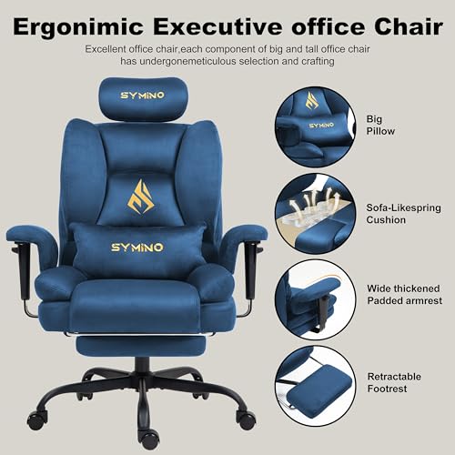 Image of Symino Gaming Chair with Footrest, 2D Armrests Up /Down & Left /Right, Suede Fabric Ergonomic Office Chair, 155 Recline Computer Chair for Desk, Blue