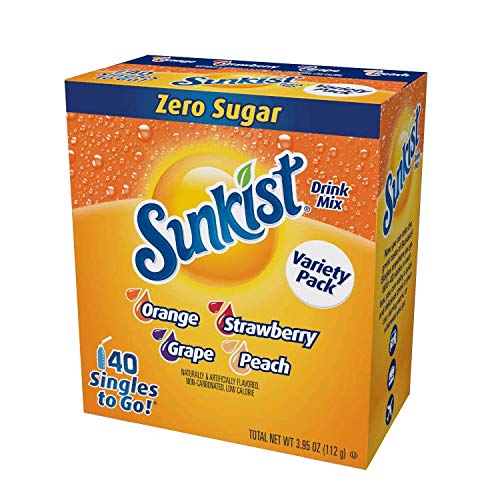 Sunkist Singles to Go Drink Mix Variety Pack, Sugar Free – 40 Sticks