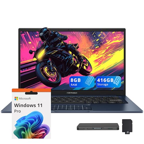 ASUS Vivobook - Laptop empresarial FHD de 14 pulgadas, Intel i3-1315U, 8 GB de RAM, 416 GB de almacenamiento (SSD de 256 GB + juego de estación de acoplamiento de 160 GB), gráficos Intel UHD, Num Pad