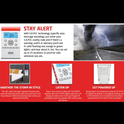 Eton - American Red Cross Zoneguard Weather Radio, White, Siren/Buzzer (90Db), 3 Color Led Alert Light Bar, Lcd Display, Detachable Stand, Ac Power Adapter, Aa Battery Operated #TOP2