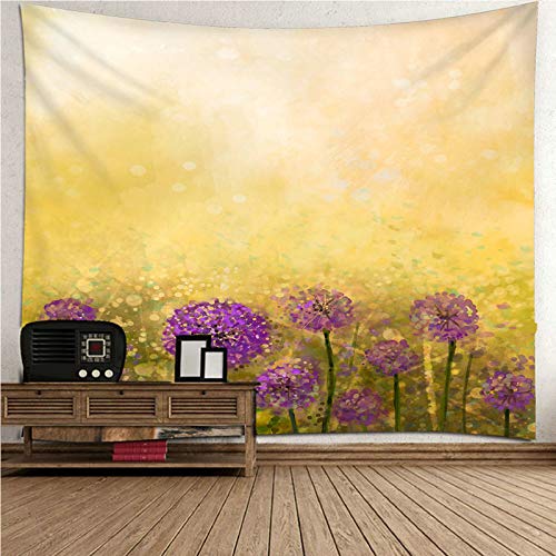 Tapiz de pared KnSam lavable en poliéster lila: diseño floral duradero para decorar salones
