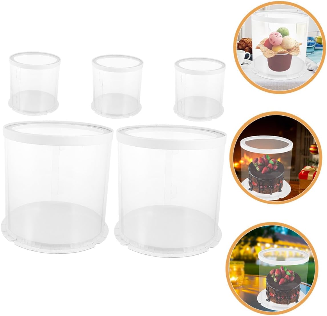 5pcs round Plastic Cake Boxes with Dome Lids 8-inch Double-layer White Cake Containers for Birthday Display and Portable Baking Packaging