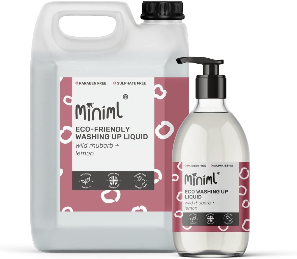 Miniml Eco Washing Up Liquid 500ML Glass & 5L Refill Wild Rhubarb