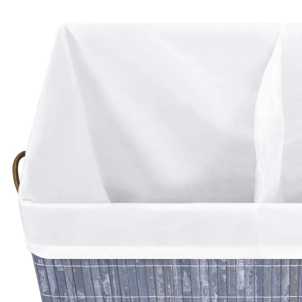 Cesto portabiancheria in bambù con 2 scomparti, 100 l, grigio, pieghevole, con manici, per bagno, camera da letto, cameretta dei bambini, contenitore salvaspazio per la biancheria sporca e la