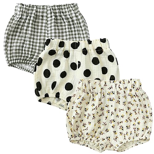 Image of 3PC Shorts Set Newborn Baby Girls Boys Pants Cotton Linen Blend Cute Floral Bloomers Triangle Shorts