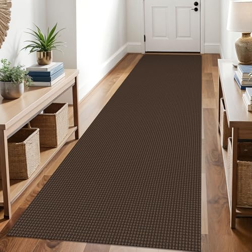 KOZYFLY Runners for Hallways 3x10 ft Washable Kitchen Runner Non Slip Rubber Backed Hallway Rugs Cotton Entryway Runner Rug Floor Carpet for Indoor Hall, Backdoor, Kitchen, Reddish Brown/Coffee
