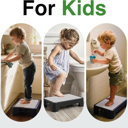 Image of COOL-ANGLE Non-Slip Step Stool for Adults & Seniors - 3.4 inch Low Profile Wide Platform 600lbs Capacity - 6 Stability Feet Bed Step for High Beds, Bath & Car - Portable with Handles, Gray
