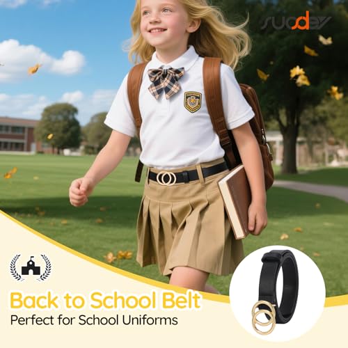 SUOSDEY 2 Pack Kids Leather Belts for Girls Solid Colors Skinny Belt for Teen Girls with Double O-Ring Buckles2