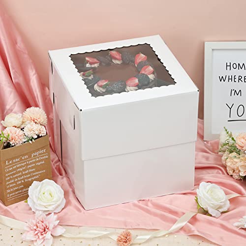 Moretoes 6 Pack Tall Cake Boxes For Tier Cakes, 12X12X12 Inches Tiered Cake Box With Window, Sturdy Tall Cake Carrier, Disposable Cake Containers, Layer Cake Carrier #TOP5
