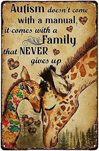 Targa In Metallo 'Autism Comes With A Family That Never Give Up' - 30,5x40,6 Cm - Decorazione Murale Per Casa O Giardino - Regalo Sensibile