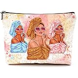Givotin Cute Makeup Bag for Purse Canvas Waterproof Funny Cosmetic Bags for Women Zipper Travel Toiletry Pouch-Fashion Clipart African American Makeup Bags