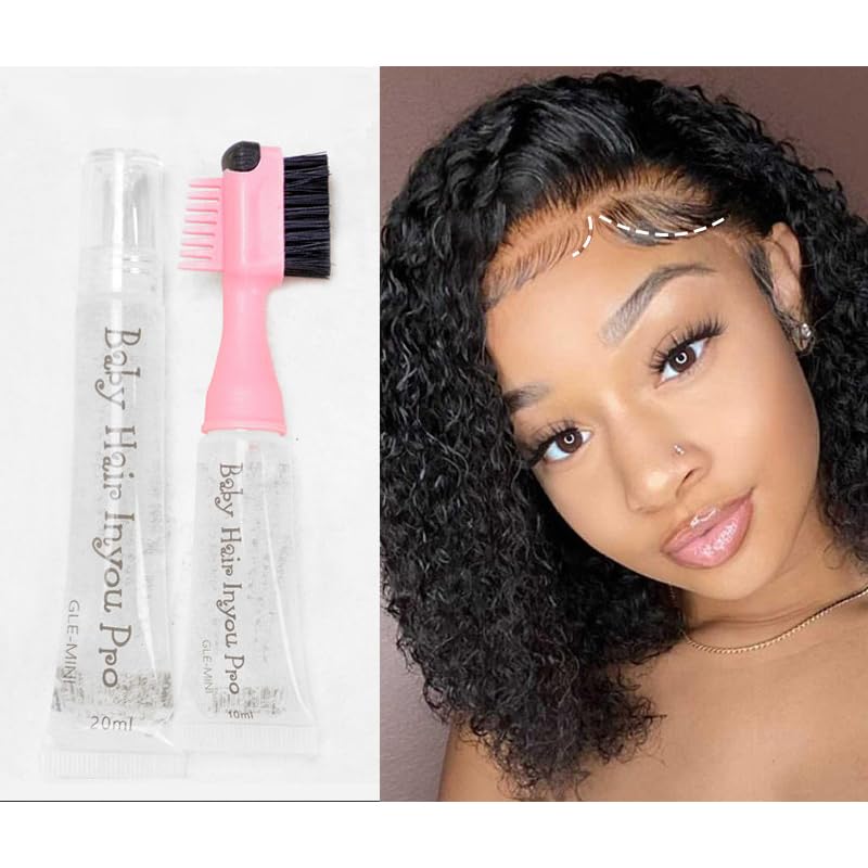 Bangs Gel Fluffy Fixed to Prevent Irritability for A Wig for Woman Hairpiece (Pink brush,10ml)